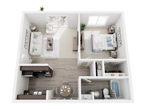 Floor plan for 1 bed, 1 bath, 692 sqft
